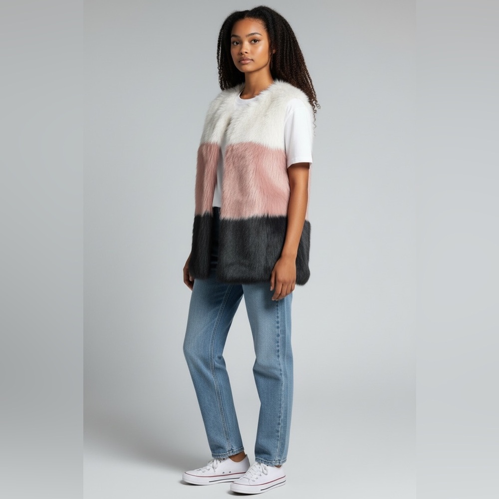 Marc New York Andrew Marc color block faux fur bohemian Y2K hippie vest medium